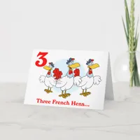 On the 3rd Day of Christmas three French Hens Holiday Card