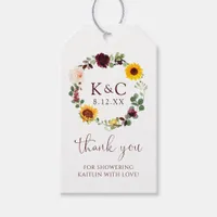 Sunflower and Roses Burgundy Bridal Shower Favor Gift Tags