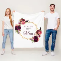 Mother flowers gold white geometric burgundy fleece blanket