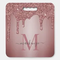 Rose Gold Sparkle Glam Glitter Drips Monogram Seat Cushion