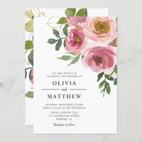 Modern Peach Blush Watercolor Floral Wedding Invitation