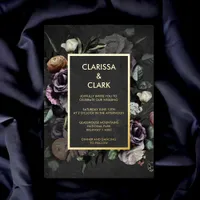 Moody Bold Dark Floral Black Gold Wedding Foil Invitation