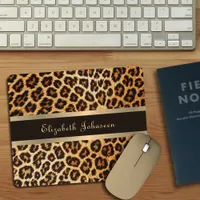 Leopard Animal Print Brown & Gold Stripe Glamour Mouse Pad