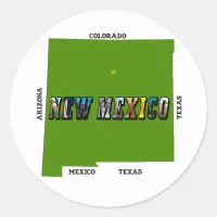 New Mexico Map Outline Photo Text Classic Round Sticker