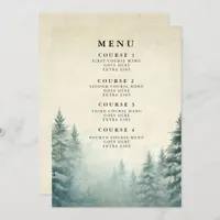 Rustic Watercolor Pine Winter Wedding Menu