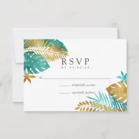 Teal and Gold Tropical Wedding RSVP Card