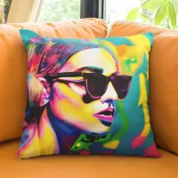 Unique Colorful Lady in Sunglasses Art Throw Pillow