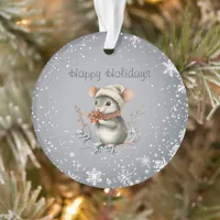 Cute Winter Mouse with Berries Ornament