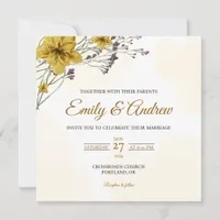 Yellow Daisy Watercolor Floral Square Wedding Invitation