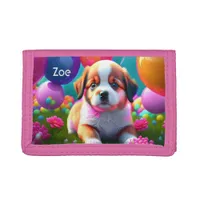 Cute puppy with balloons - sweet  trifold wallet