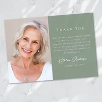 Sage Green Modern Script Photo Funeral Thank You Card