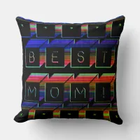 Best Mom Filtered Colored Blocks Black Background Throw Pillow