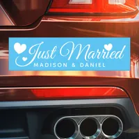 Just Married Blue Personalized Newlywed Wedding Car Magnet