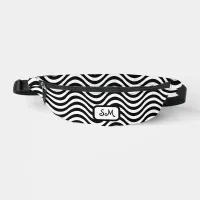 Monogram Black White Wavy Stripes Psychedelic Fanny Pack