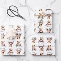 Cute Teddy Bear Pink PJs Sitting on a Cloud Wrapping Paper Sheets