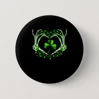 Skeleton Hand Heart Shamrock St Patricks Day Paddy Button
