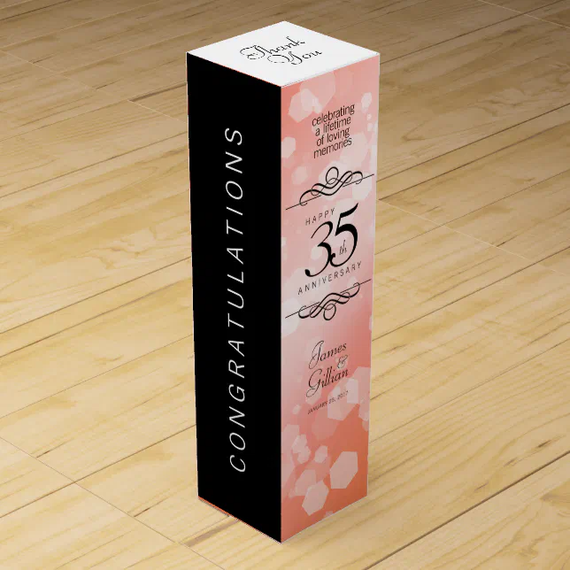 Elegant 35th Coral Wedding Anniversary Celebration Wine Box