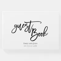 Pretty script Black Typography and Border Wedding Guest Book