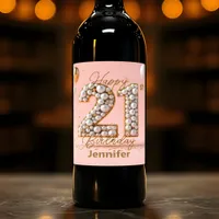 Elegant Pink and Gold Pearly 21st Birthday Wine Label