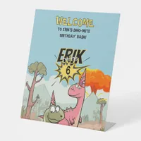 Cute Cartoon Dinosaur Birthday  Pedestal Sign