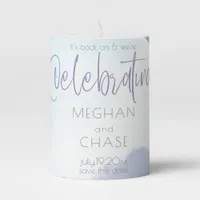 Rustic Watercolor Aqua Lilac Leaves Save the Date Pillar Candle