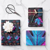 Crimson-Edged Blue – Vivid Leaf Wrapping Paper