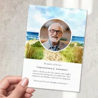 Watercolor Beach Photo Sympathy Funeral Memorial Thank You Card