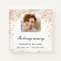 Guest book memorial photo white gold glitter