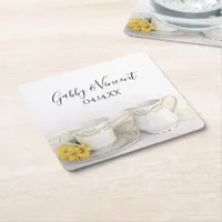 Tea Cup with Yellow Daisies Wedding Square Paper Coaster