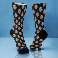 Custom Face Photo Dark Navy Blue Crew Socks