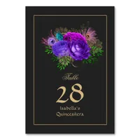 Watercolor Floral Spanish Mardi Gras Quinceañera Table Number