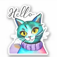 Hello | Cute Blue Kitty Cat Sticker