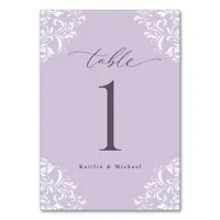 Elegant Lavender Vintage Classic Small Wedding Table Number