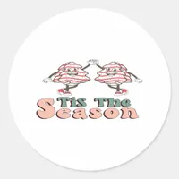 Tis The Season Retro Groovy Christmas Vintage Chri Classic Round Sticker