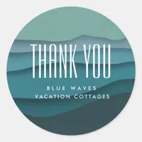 Modern Blue Ocean Waves Thank You Classic Round Sticker