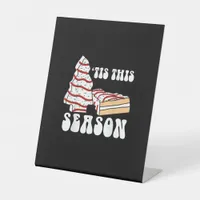 Tis The Season Christmas Tree Groovy Retro Vintage Pedestal Sign