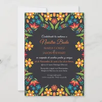 Floral Colorful Botanical Flowers Spanish Wedding Invitation