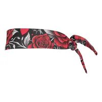 Pretty, Red, Black and White Roses, Hearts  Tie Headband