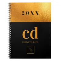 Black gold monogram initial business logo notebook