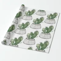 Potted Succulent Cactus Houseplant Wrapping Paper