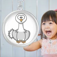 Cute Ostrich Cartoon Bird Fun Animal Silver Plated Necklace