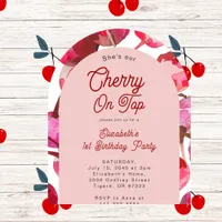 Watercolor Cherry On Top First 1st Birthday Arch Invitation