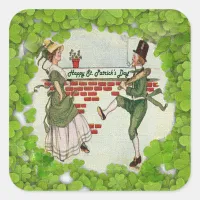 Vintage Dancing Irish Couple Square Sticker