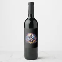 Whimsigoth Raccoon By Moonlight, Cute Colorful Fan Wine Label