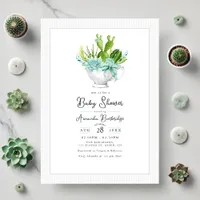 Charming Succulent Teacup Baby Shower Invitation