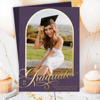 Purple Graduate Foil Graduation Announcement