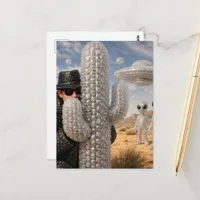 The spy in the desert with the aliens postcard
