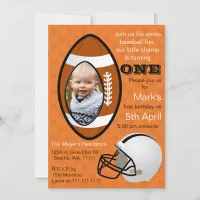 Boys Football Rugby First Birthday Photo Invite