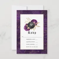 Purple, Black and Gold Floral Gothic Wedding RSVP Card