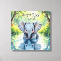 Adorable Baby Elephant and Reflection Personalized Canvas Print